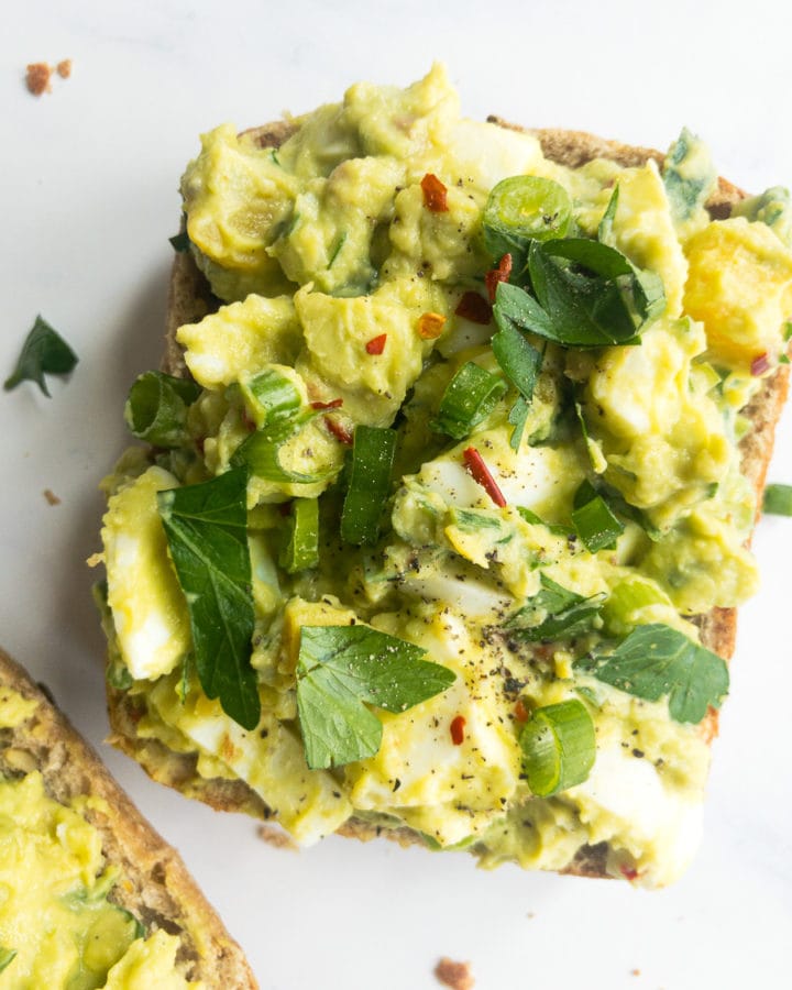 no mayo egg salad with avocado on bread