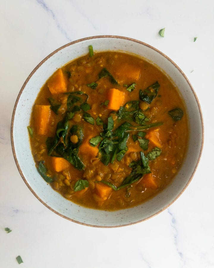 sweet potato lentil curry in a bowl