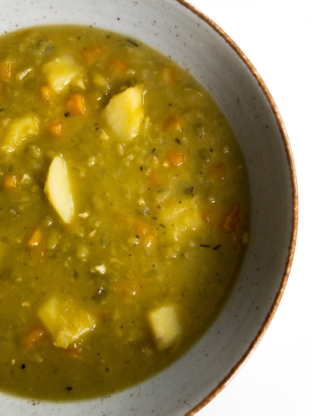 vegan split pea soup in a bowl