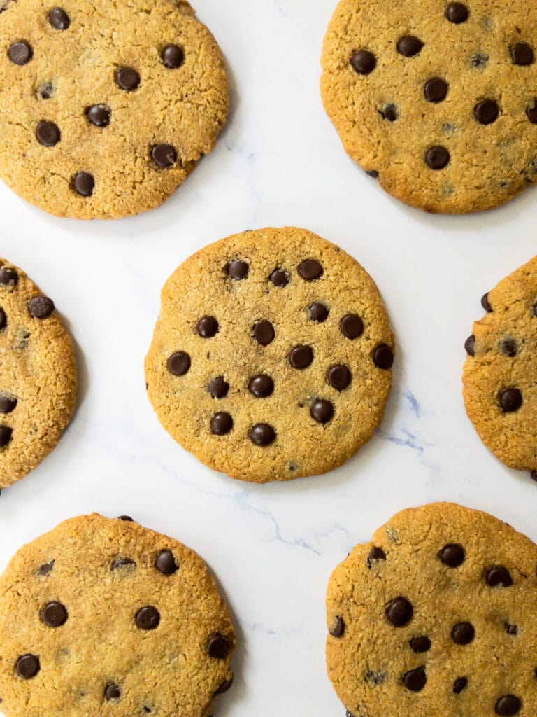 almond flour chocolate chip cookies on a table