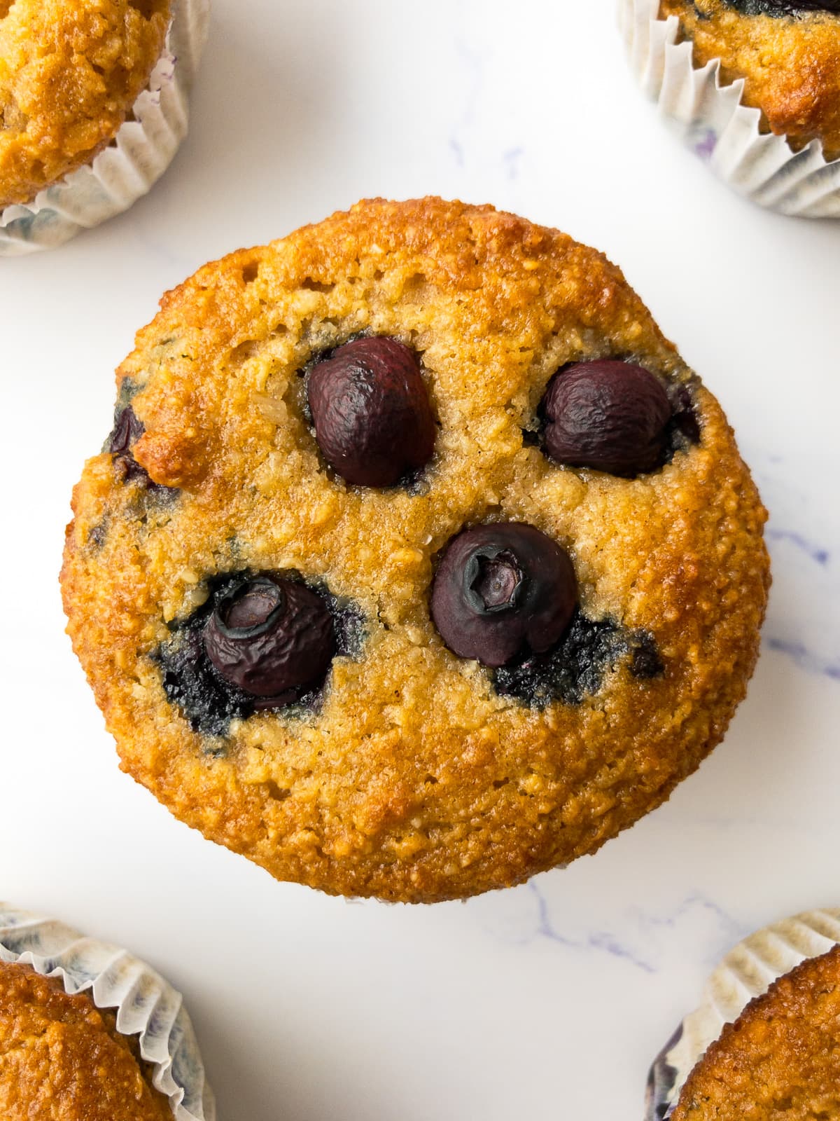 almond flour blueberry muffin on a table