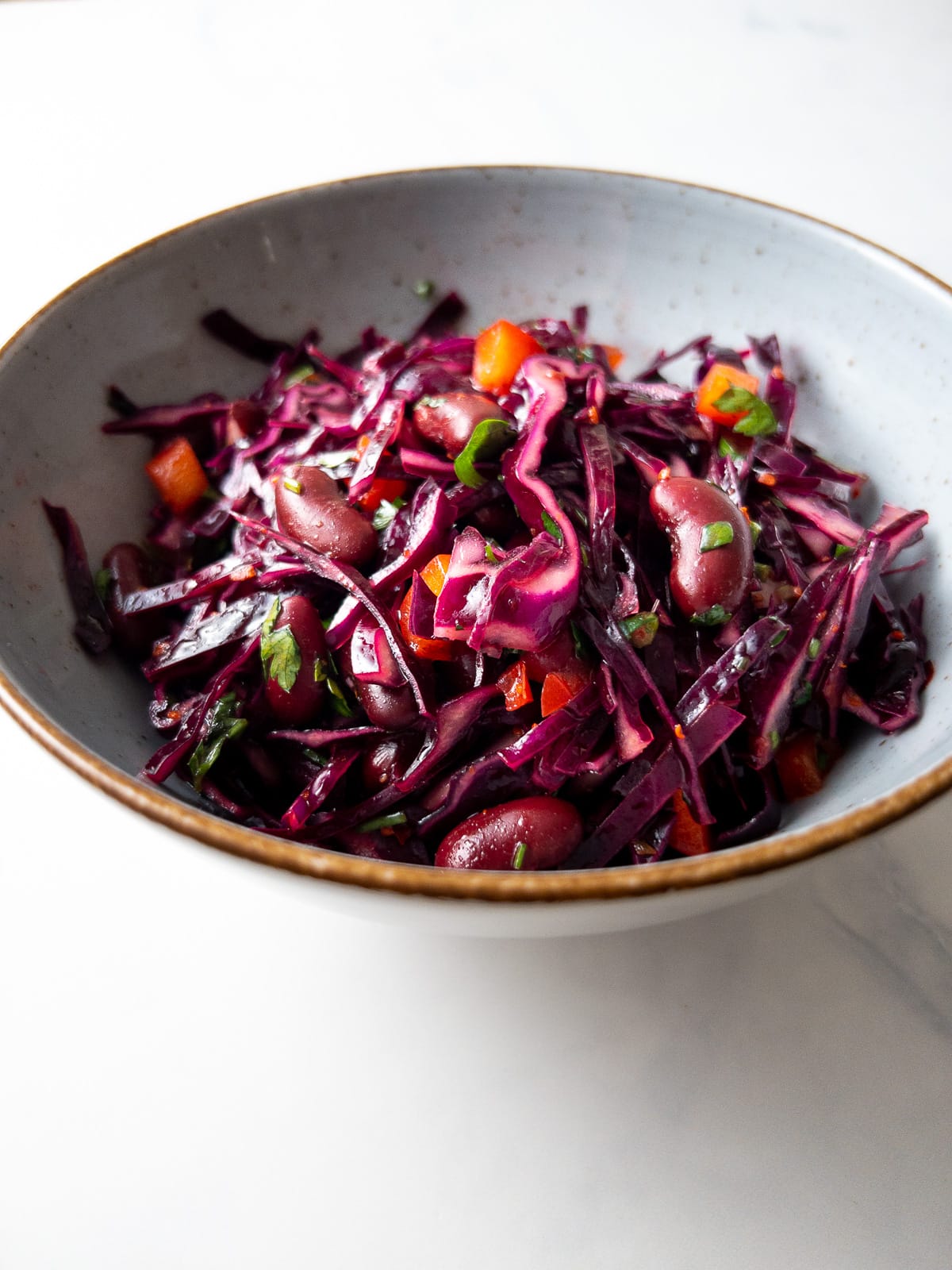 cabbage kidney bean salad in a bowl