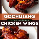 two pictures of gochujang chicken wings on a plate