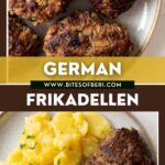 two pictures of german frikadellen on a plate