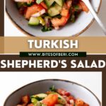 two pictures of turkish shepherd's salad in a bowl