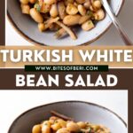 two pictures of Turkish white bean salad in a bowl