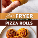 two pictures of air fryer pizza rolls