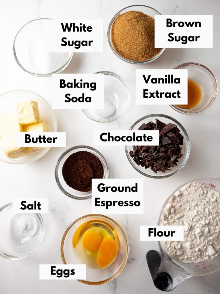 ingredients for chocolate chip cookies on a table