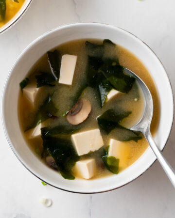 miso soup in a bowl with a spoon