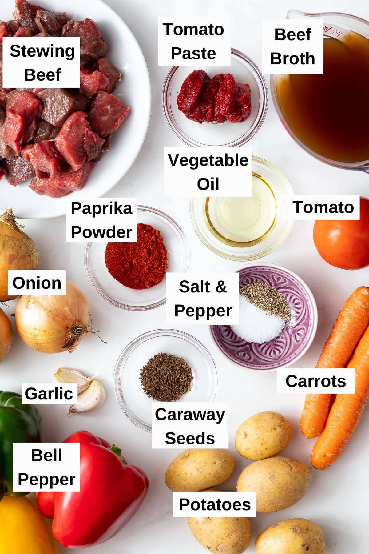 ingredients for hungarian goulash on a table