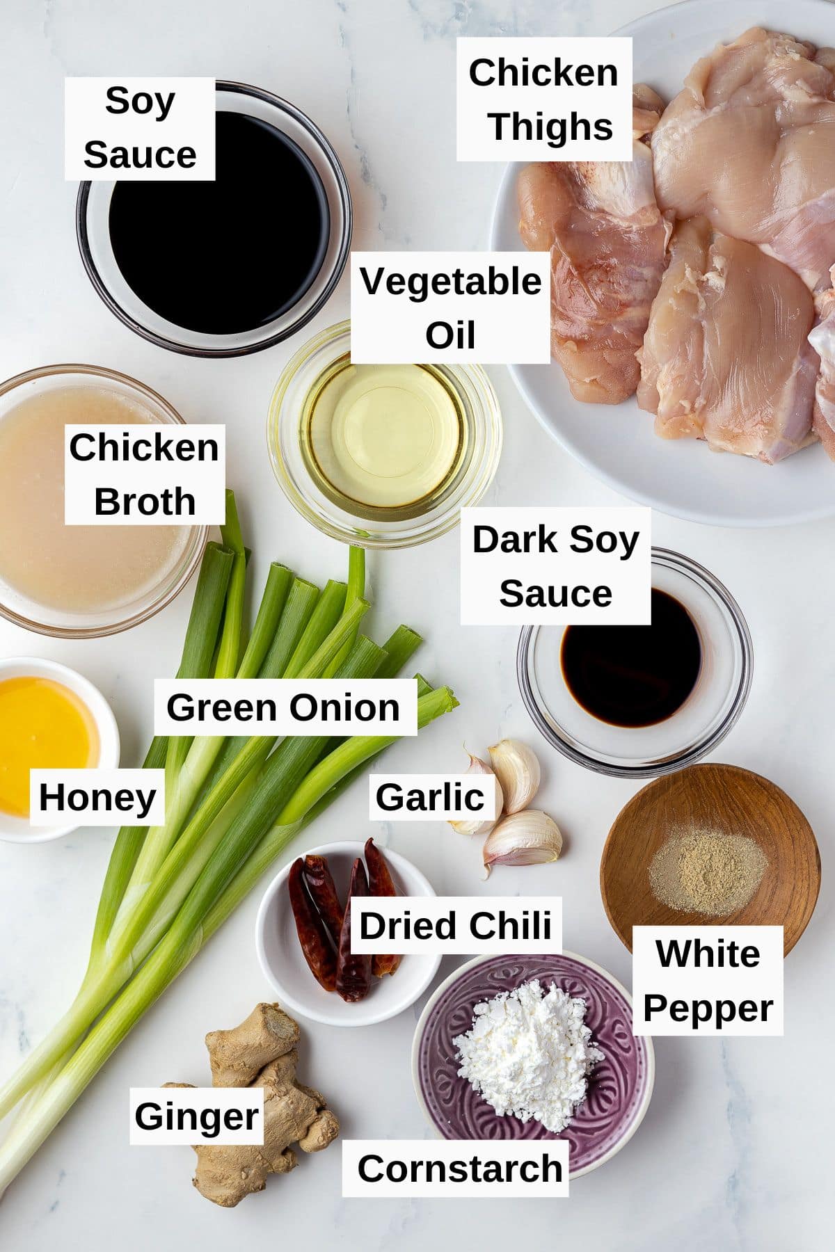 Mongolian chicken ingredients on a table