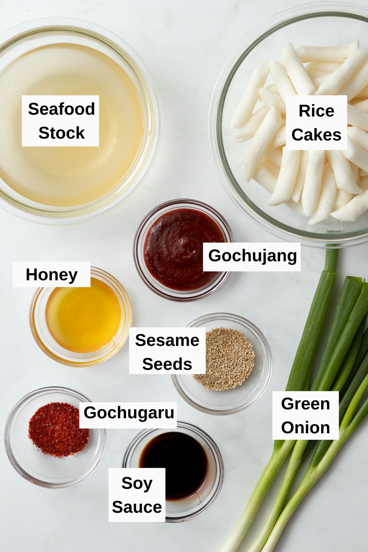 ingredients for tteokbokki on a table