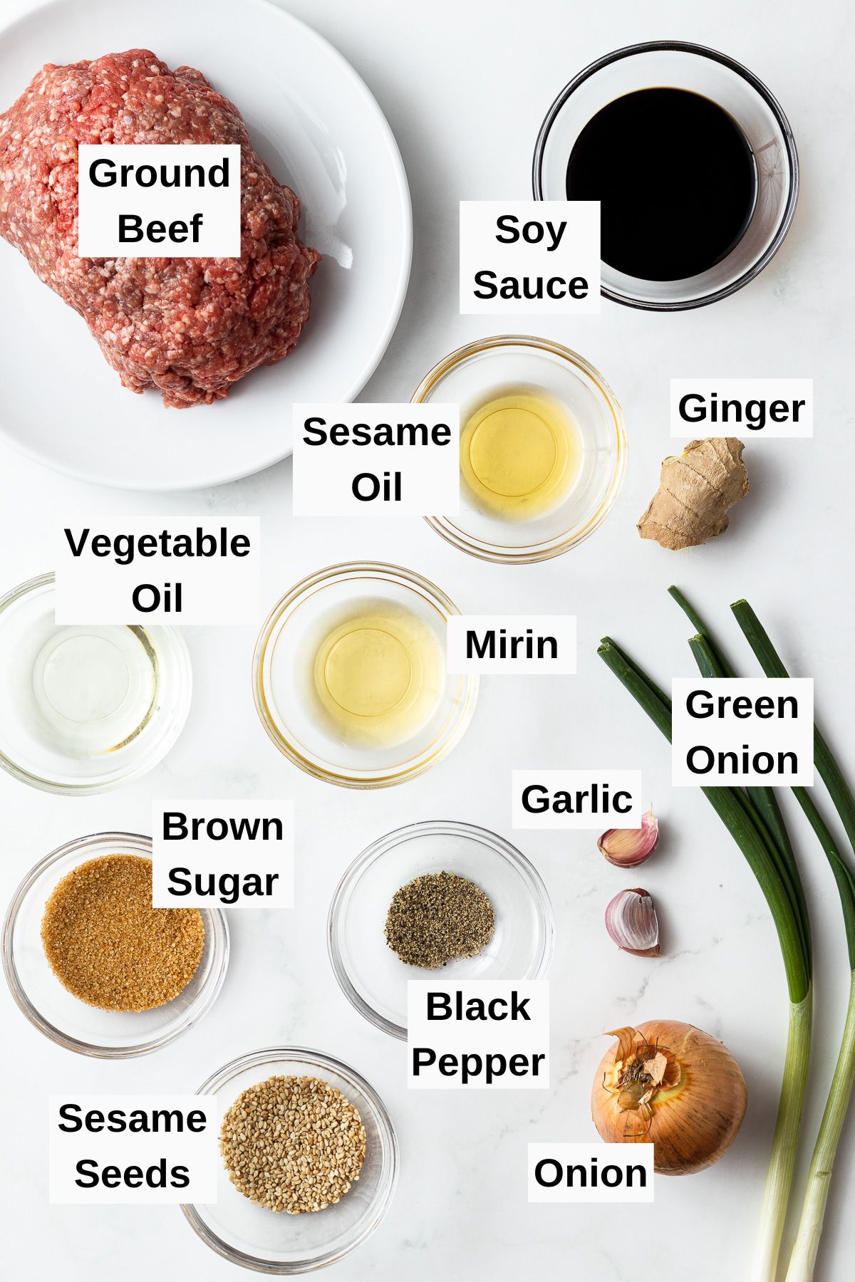 ingredients for ground beef bulgogi on a table