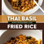 two pictures of Thai basil fried rice in a bowl with a spoon
