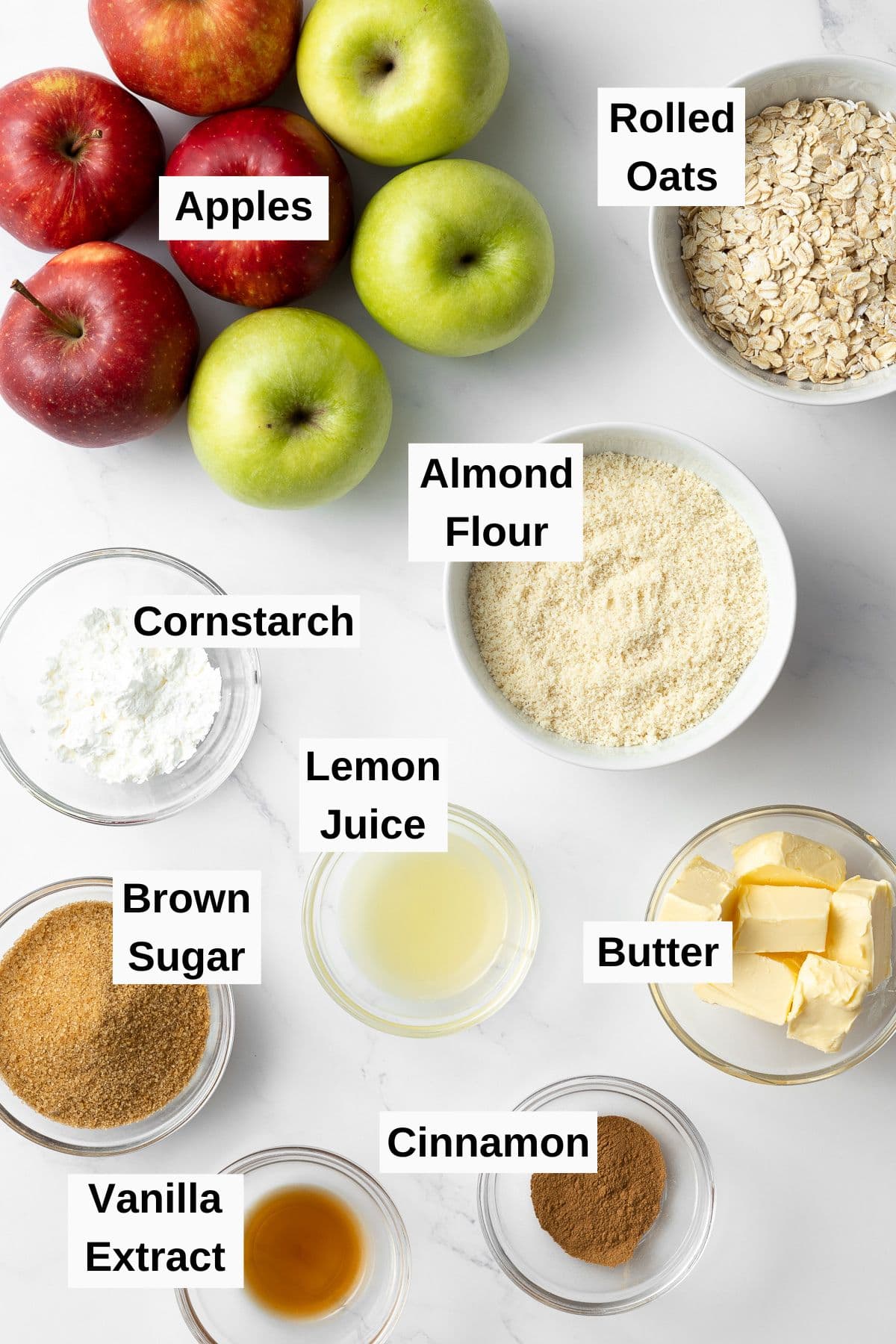 ingredients for apple crisp on a table