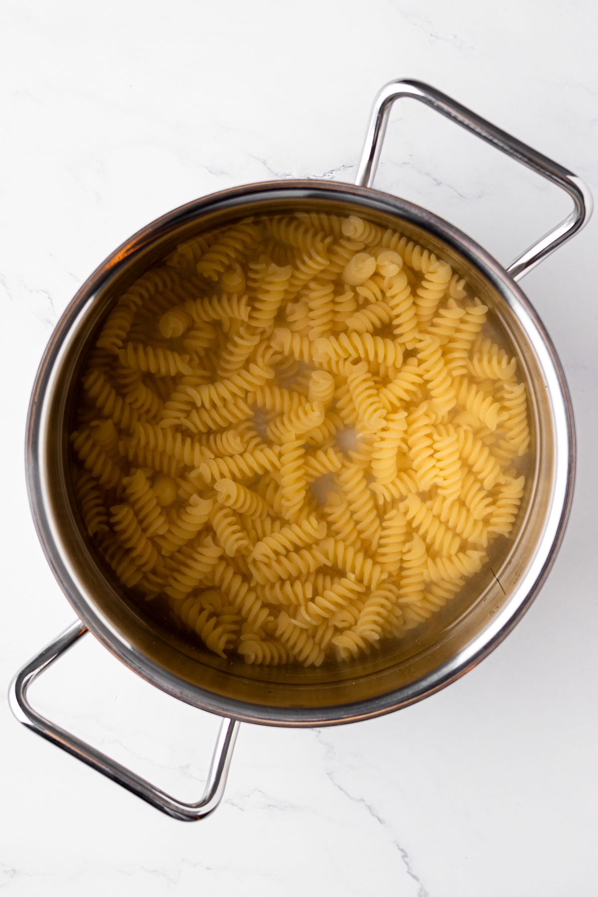 pasta in salted boiling water in a pot