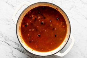 black bean and lentil soup without kale in a pot