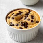chocolate chip baked oats in a white ramekin