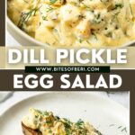 dill pickle egg salad garnished with chopped dill and black pepper in a bowl