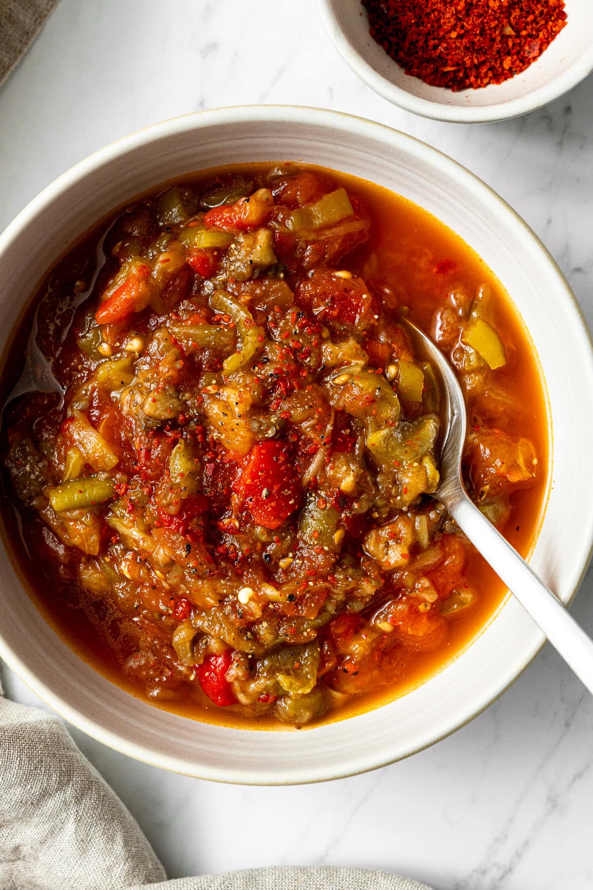 patlican salatasi (Turkish eggplant salad) in a bowl with a spoon