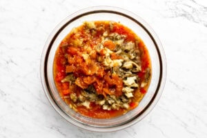 mashed vegetables in a mixing bowl