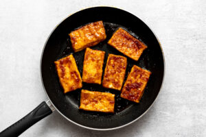 teriyaki tofu in a pan